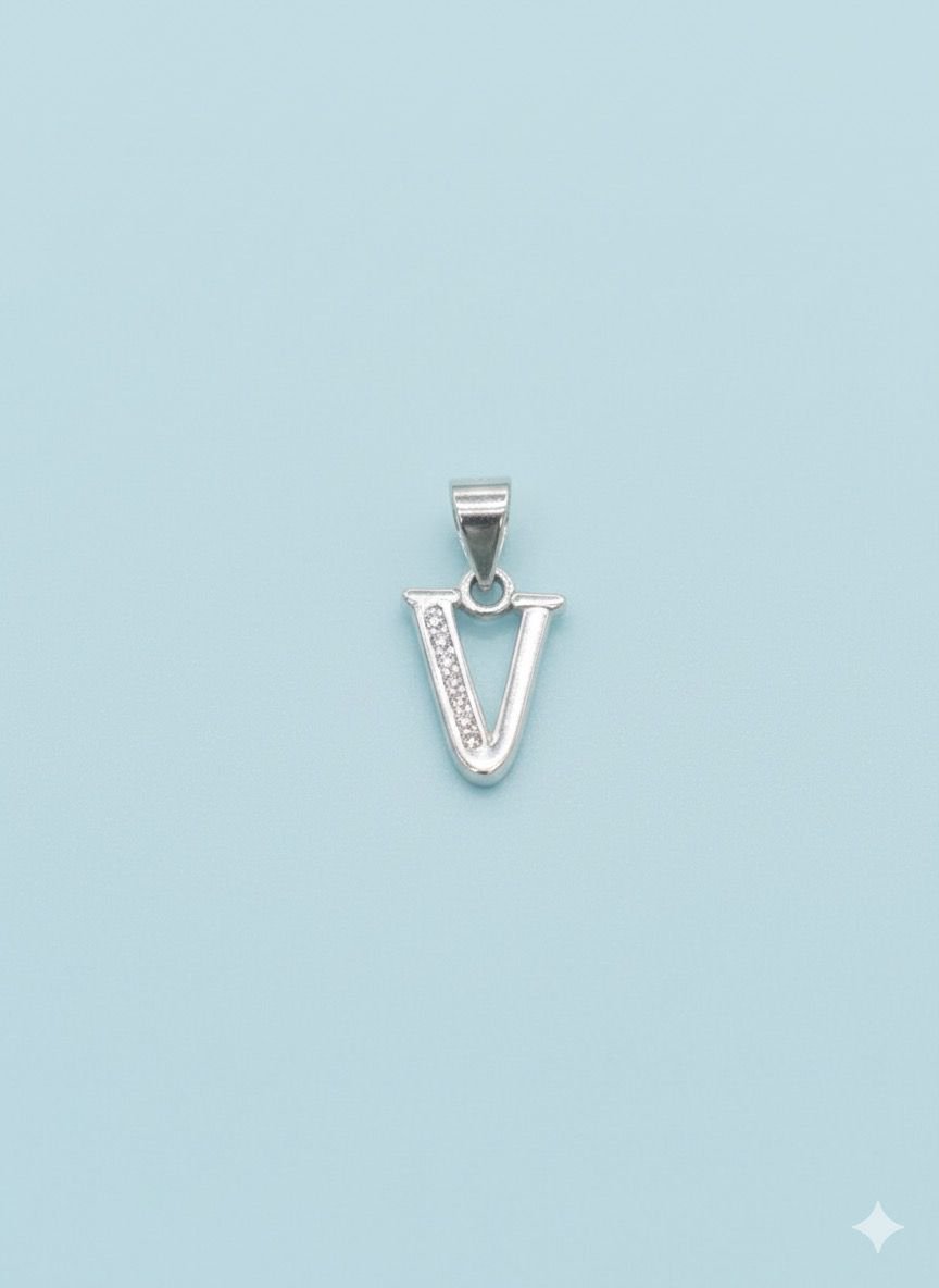 92.5 Elegant Silver Alphabet “V” Pendant
